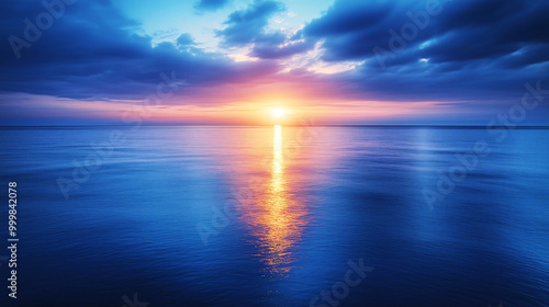 Sunset over the ocean with calm waters