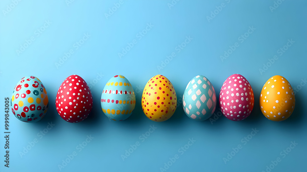Colorful Easter Eggs on Blue Background Colorful Easter Eggs on Blue Background