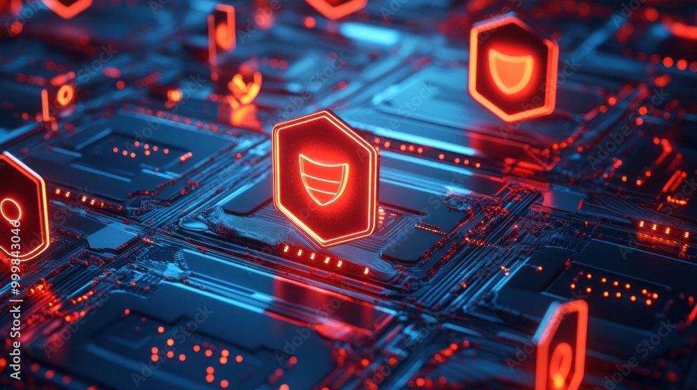 Cybersecurity concept with encrypted data, digital shields, and firewalls, symbolizing secure networks and data protection. Cybersecurity concept with encrypted data, digital shields, and firewalls, symbolizing secure networks and data protection.