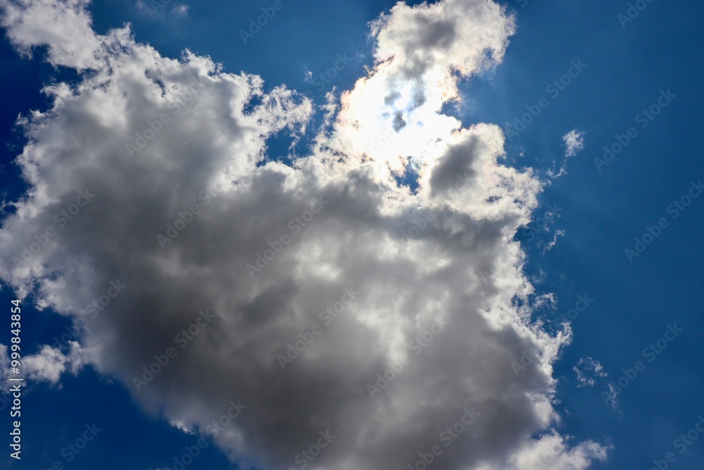 Fototapeta premium The fluffy cloud in the bright blue sky.