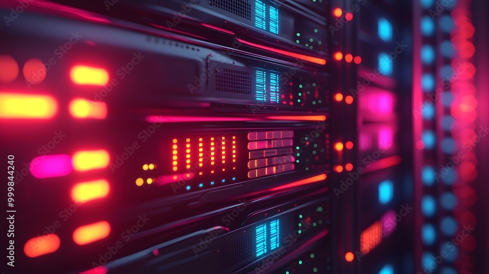 Vibrant illuminated data servers showcasing modern technology. Vibrant illuminated data servers showcasing modern technology.