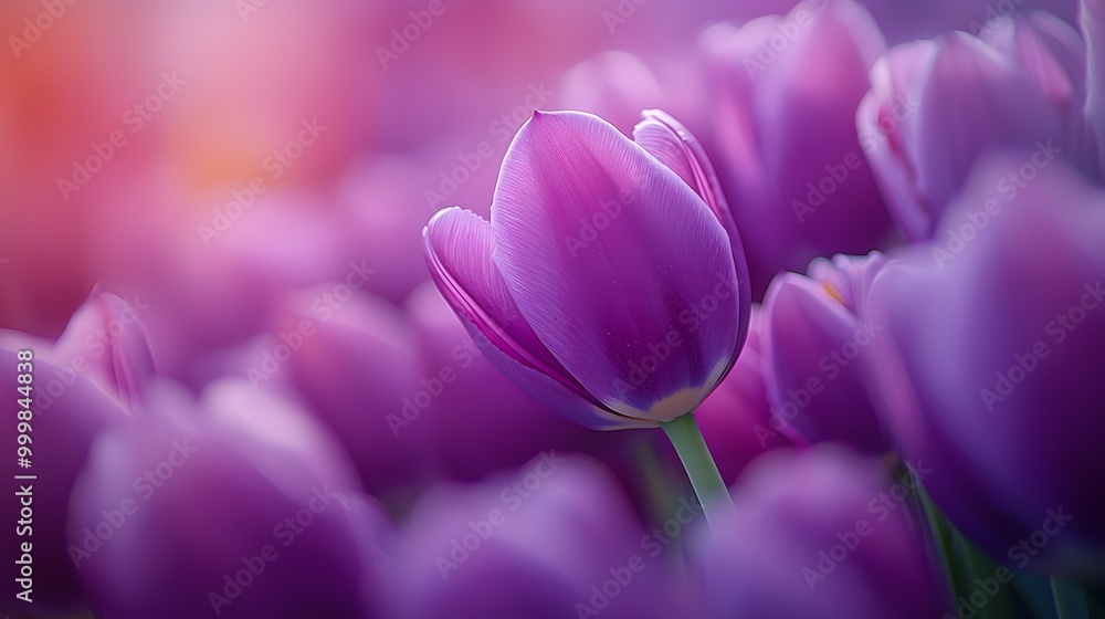 A vibrant purple tulip stands out among a sea of blossoms, showcasing nature's beauty. A vibrant purple tulip stands out among a sea of blossoms, showcasing nature's beauty.
