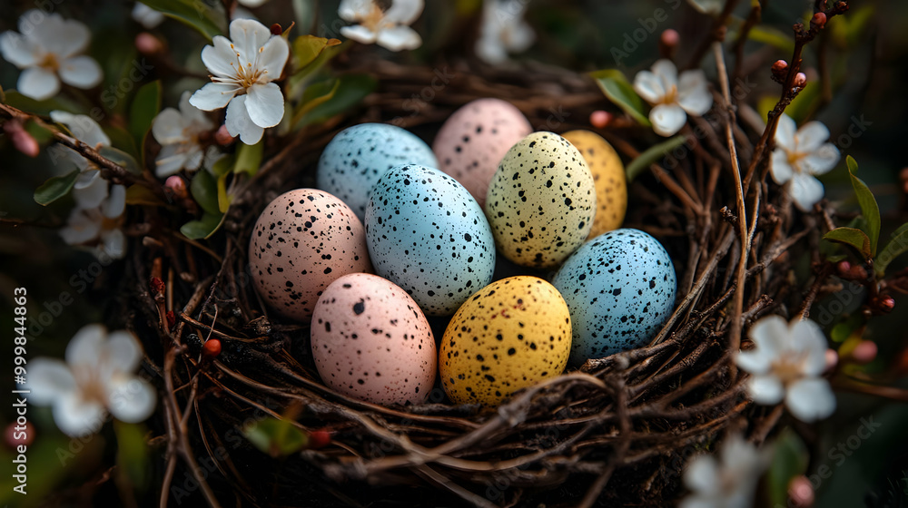 Speckled Easter Eggs Nestled in a Bird's Nest Speckled Easter Eggs Nestled in a Bird's Nest