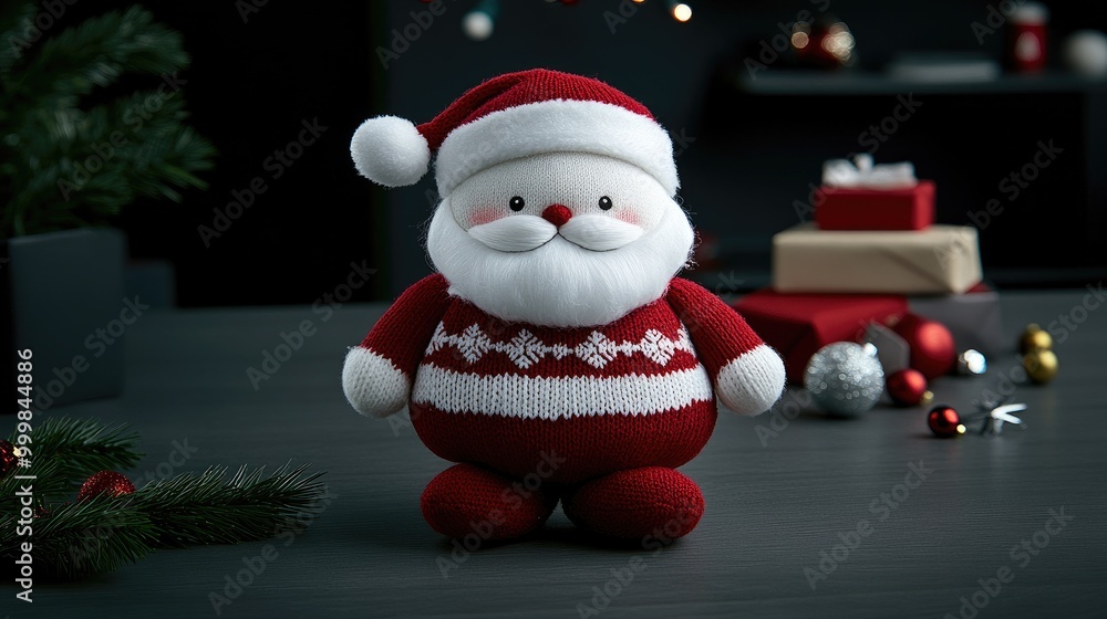 Charming Santa Claus doll in a cozy Christmas setting surrounded by festive decorations and holiday cheer Charming Santa Claus doll in a cozy Christmas setting surrounded by festive decorations and holiday cheer