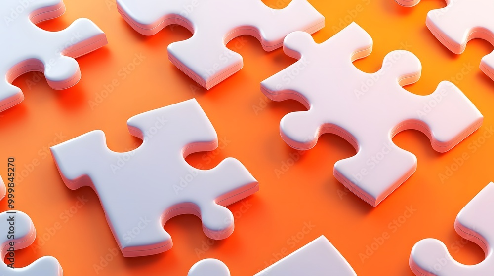 White details of puzzle on orange background. White details of puzzle on orange background.