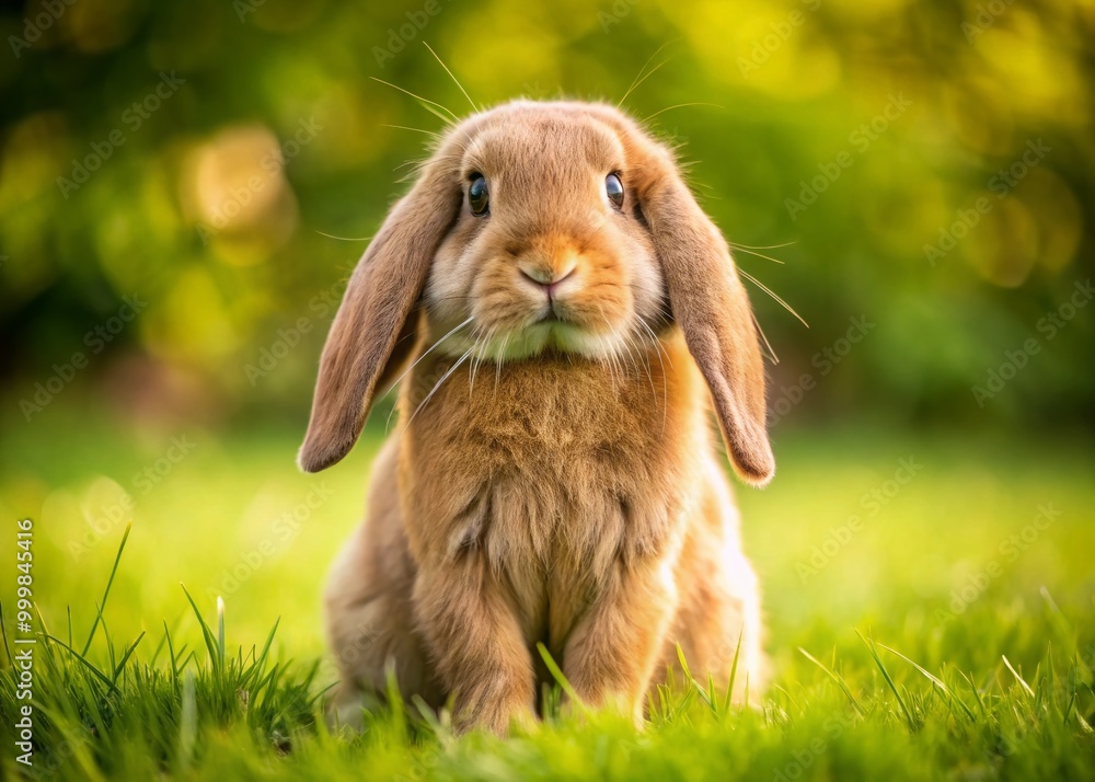 Adorable Brown Lop Rabbit Sitting on Green Grass with Soft Fur and Floppy Ears in Natural Light Adorable Brown Lop Rabbit Sitting on Green Grass with Soft Fur and Floppy Ears in Natural Light