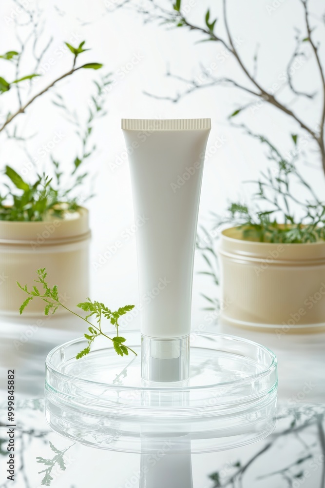 A Minimalist Skincare Product Surrounded by Greenery A Minimalist Skincare Product Surrounded by Greenery