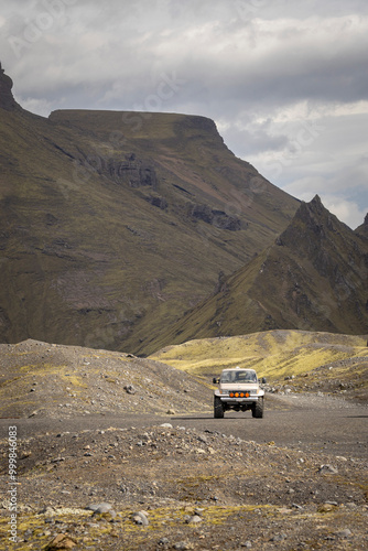 4x4 super jeep parking at starting point of Katla Ice Cave trail, South Iceland