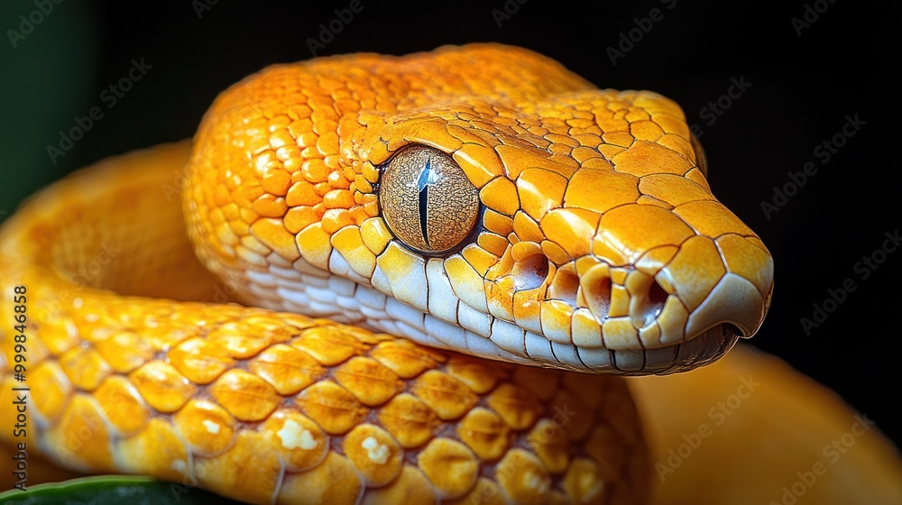 The striking yellow snake captivates with its intricate patterns and keen gaze The striking yellow snake captivates with its intricate patterns and keen gaze
