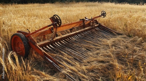 Harvesting equipment like sickles, shears, and scythes, designed for efficient cutting and gathering of crops from the field. photo