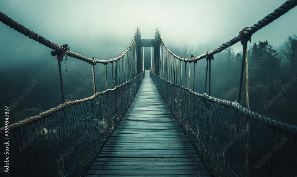 Suspension Bridge in Misty Forest Suspension Bridge in Misty Forest