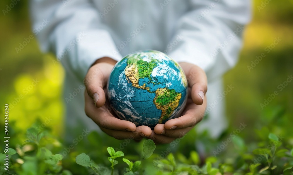 Hands Holding Earth Globe in Nature Hands Holding Earth Globe in Nature