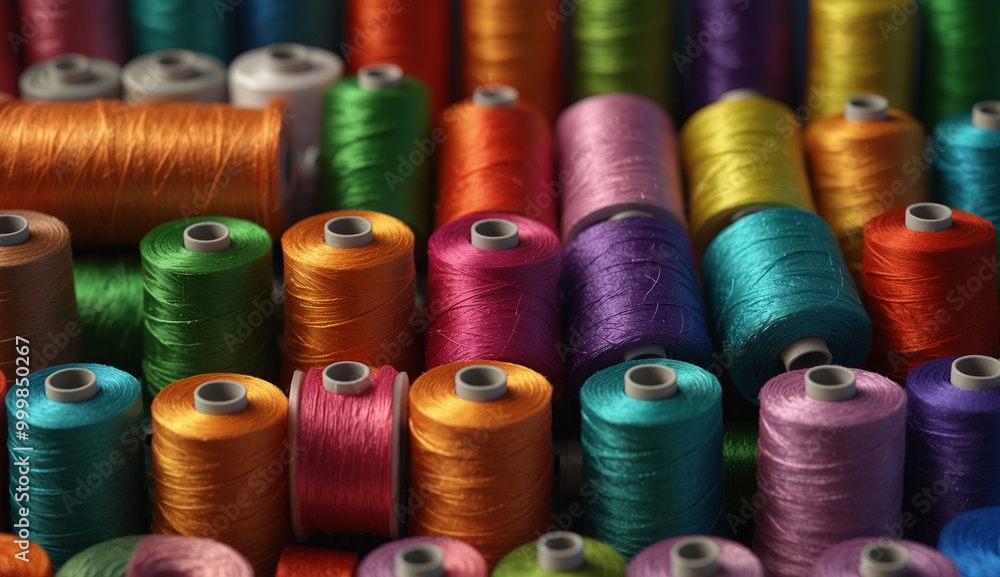Rows of colorful sewing threads in a variety of vibrant shades. Rows of colorful sewing threads in a variety of vibrant shades.