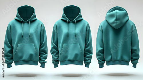 Teal Hoodie Mockup: Front, ...