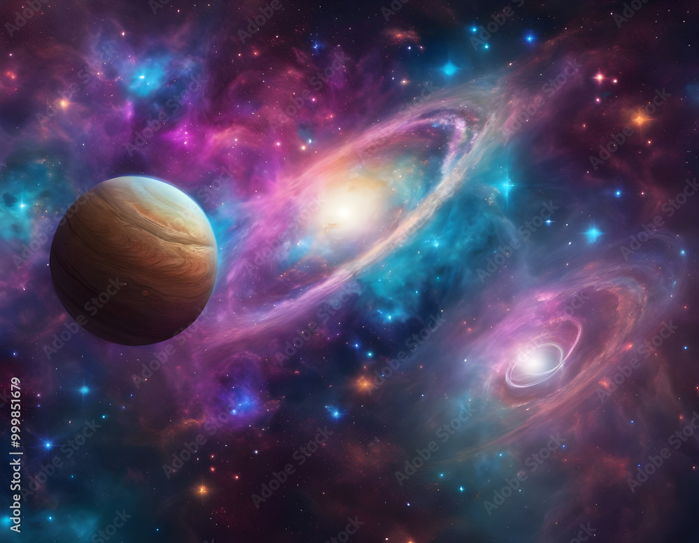 Fototapeta premium Space landscape. Planets, energy, light, research, science, stars. Milky Way