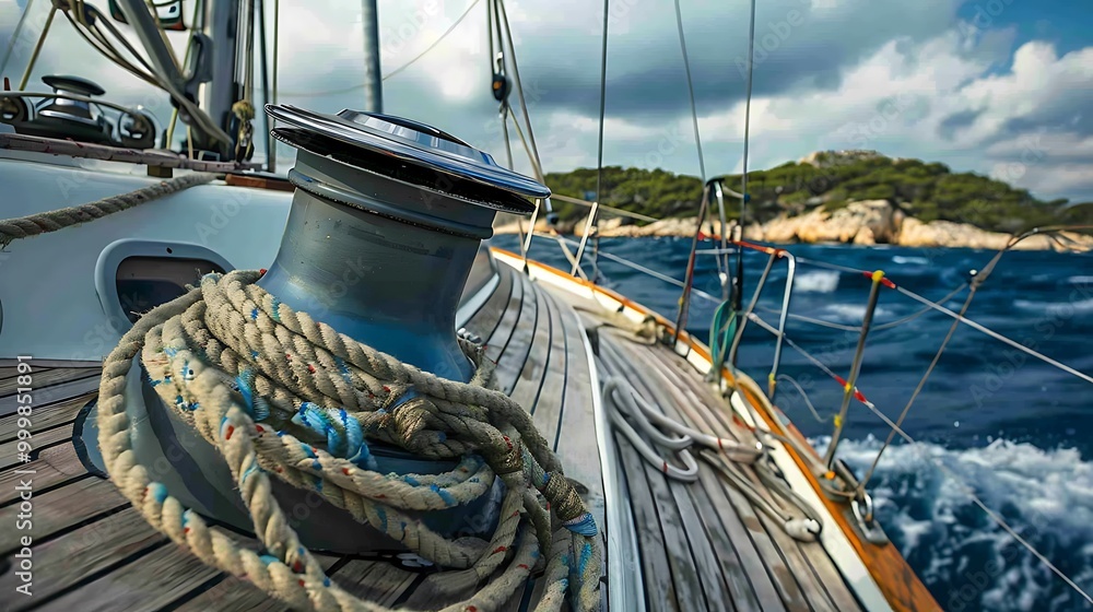 Obraz premium Rope hauling on the sailboat winch