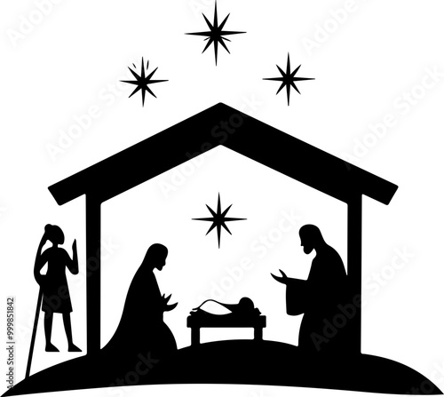 Silhouette Nativity Scene in Vector Art Style