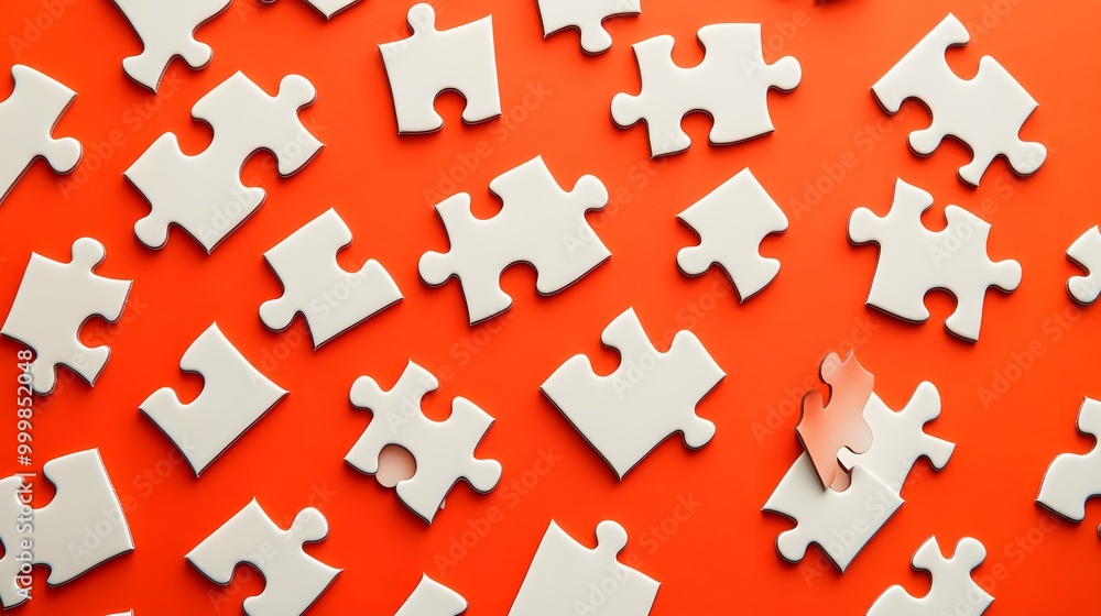 White details of puzzle on orange background. White details of puzzle on orange background.