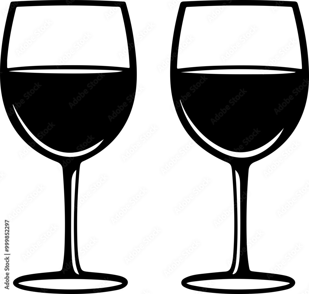 Stylized Vector Illustration of Wine Glasses Stylized Vector Illustration of Wine Glasses