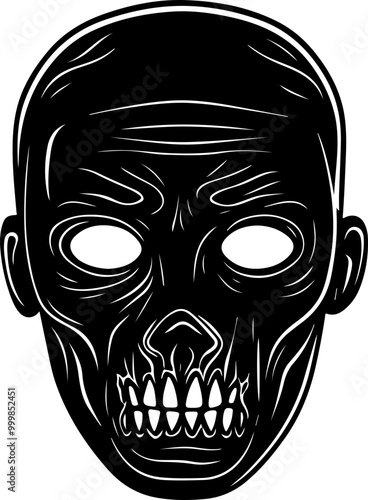 Bold Black Skull Illustration with Hollow Eyes
