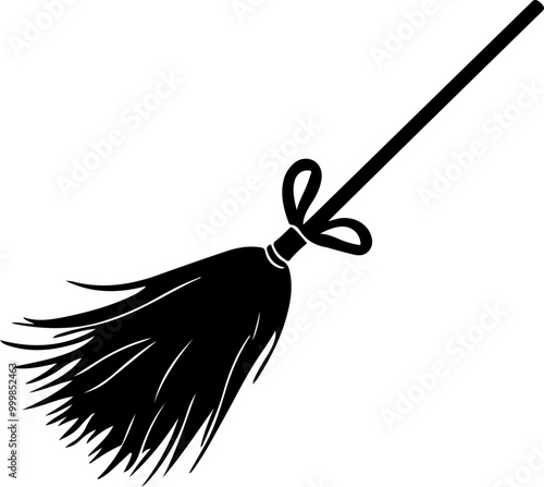 Silhouette of a Cleaning Broom with Handle