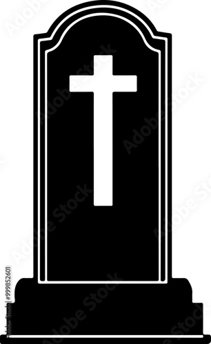 Black and White Grave Marker with Cross Design