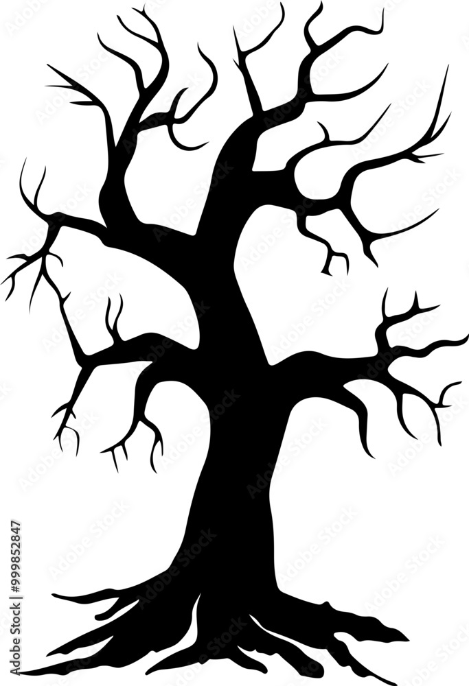 Silhouette of a Leafless Tree with Distinctive Branches Silhouette of a Leafless Tree with Distinctive Branches
