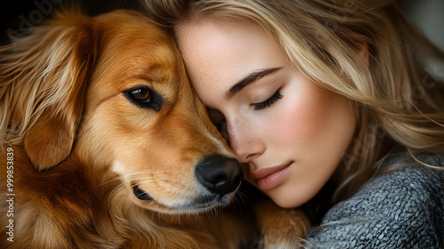 Golden Retriever and Woman, A Moment of Tranquility and Love