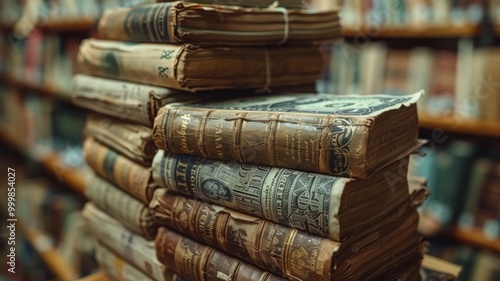 Wallpaper Mural Aged Books Stack in Antique Library Setting Torontodigital.ca