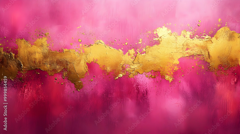 Fototapeta premium Abstract Art: Pink and Gold Swirls and Strokes