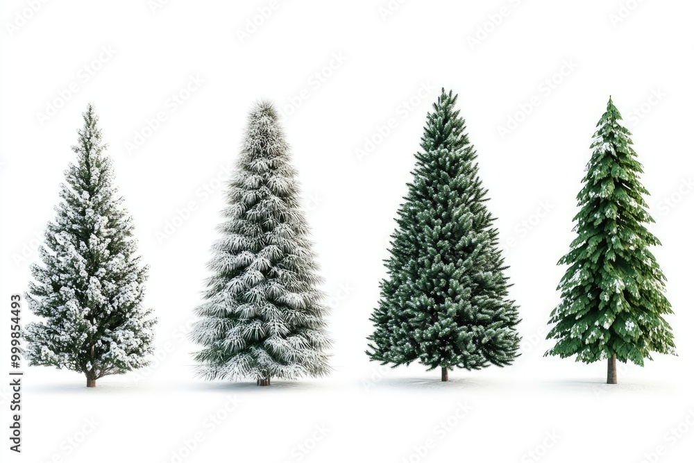 Obraz premium Four Evergreen Trees in Snowy Landscape