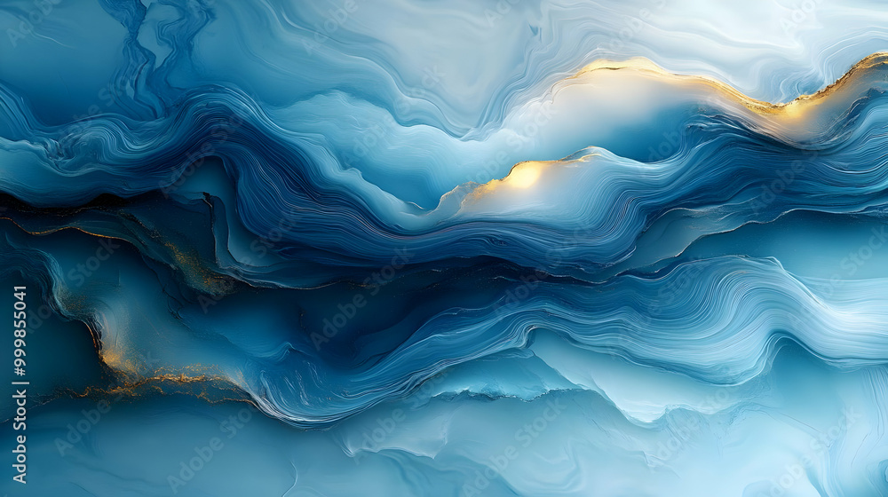 Obraz premium Abstract Art: Blue and Gold Swirls with Liquid Marble Effect