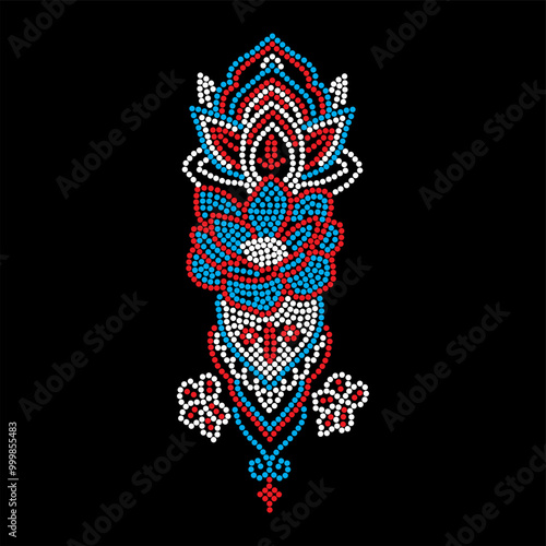 Rhinestone design for t-shirt or blouse hot-fix transfer. Abstract beautiful glitter applique rhinestone motif.