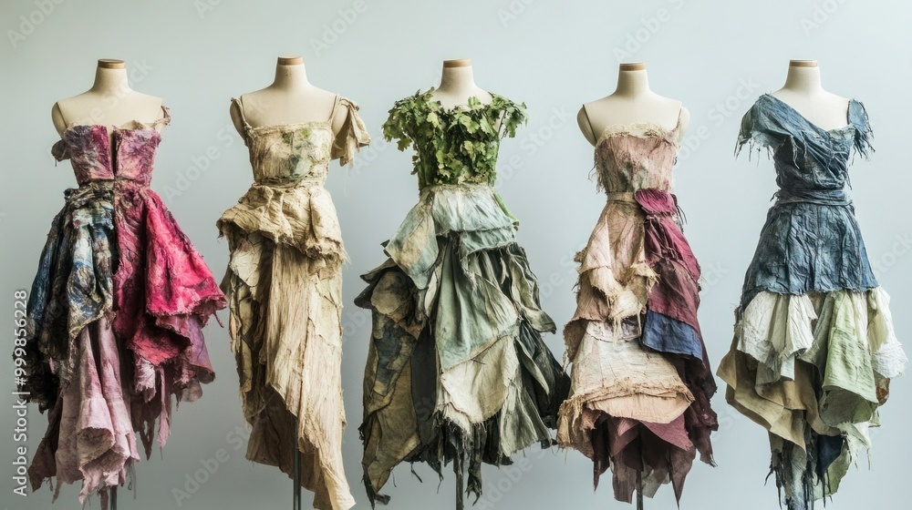 Obraz premium Sustainable fashion art, with clothing pieces made from recycled or natural materials, highlighting eco-friendly design and style.