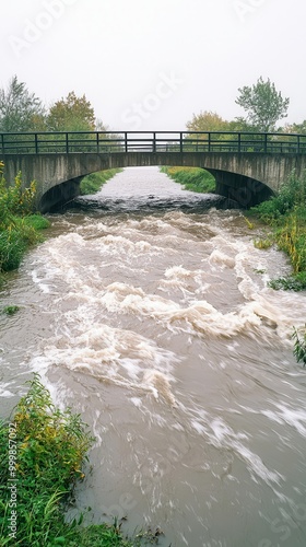 Concrete Bridge Over Rushing River.