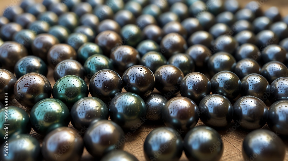 Close-up shot of iridescent black pearls. Close-up shot of iridescent black pearls.