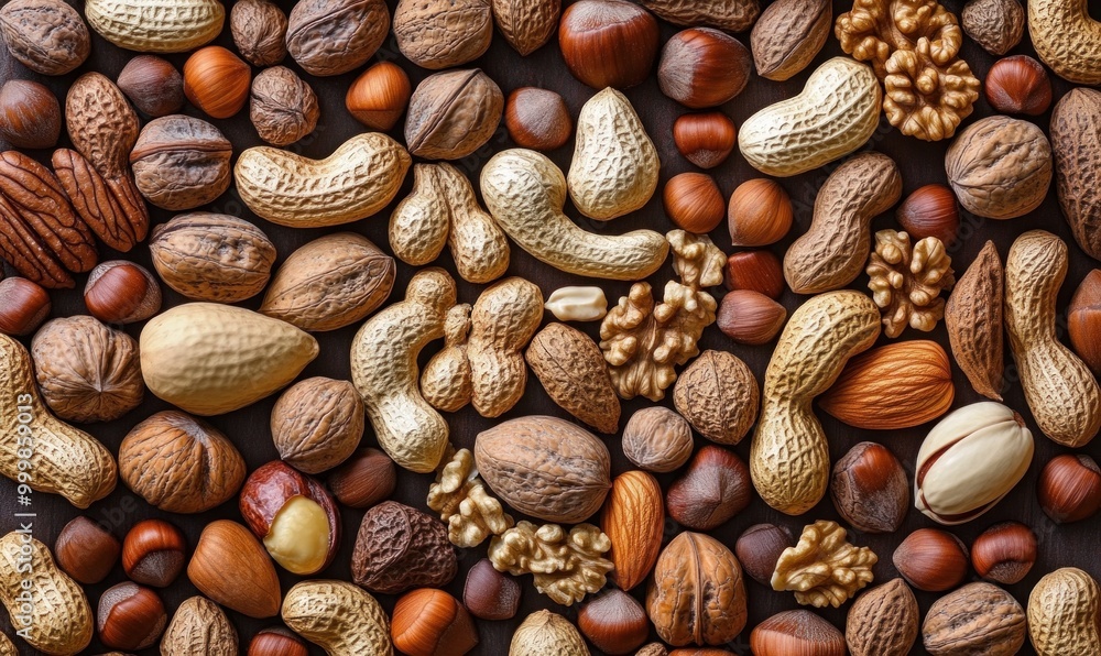 Assortment of Various Nuts on Wooden Background Assortment of Various Nuts on Wooden Background