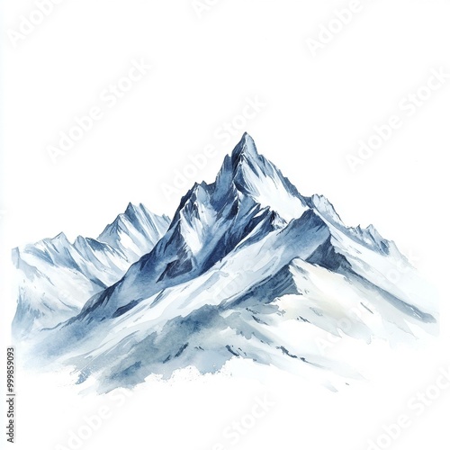 Wallpaper Mural A stunning watercolor depiction of majestic snow-covered mountains under a clear blue sky, showcasing the beauty and tranquility of nature in a serene landscape. Torontodigital.ca