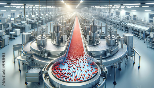 Advanced Pharmaceutical Production Line Creating Pills in a Modern High-Tech Facility