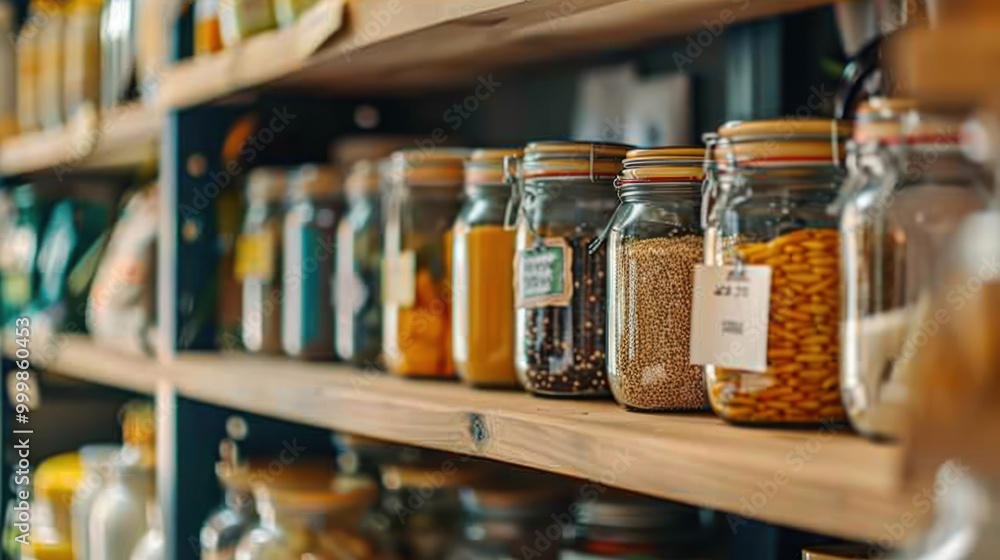 Jars of Dry Goods on a Shelf Jars of Dry Goods on a Shelf