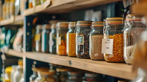 Jars of Dry Goods on a Shelf