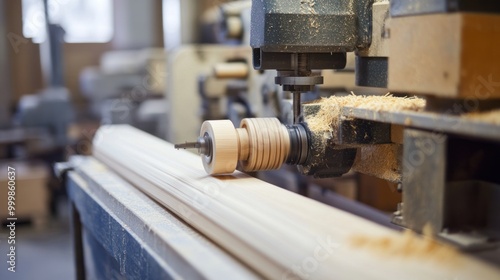 Woodworking machines, including saws, routers, and lathes, all designed for precision cutting and shaping of wood materials. photo