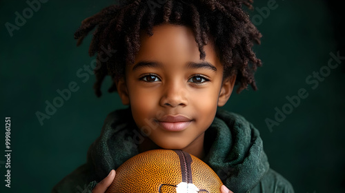 Young Athlete Holds Footbal...