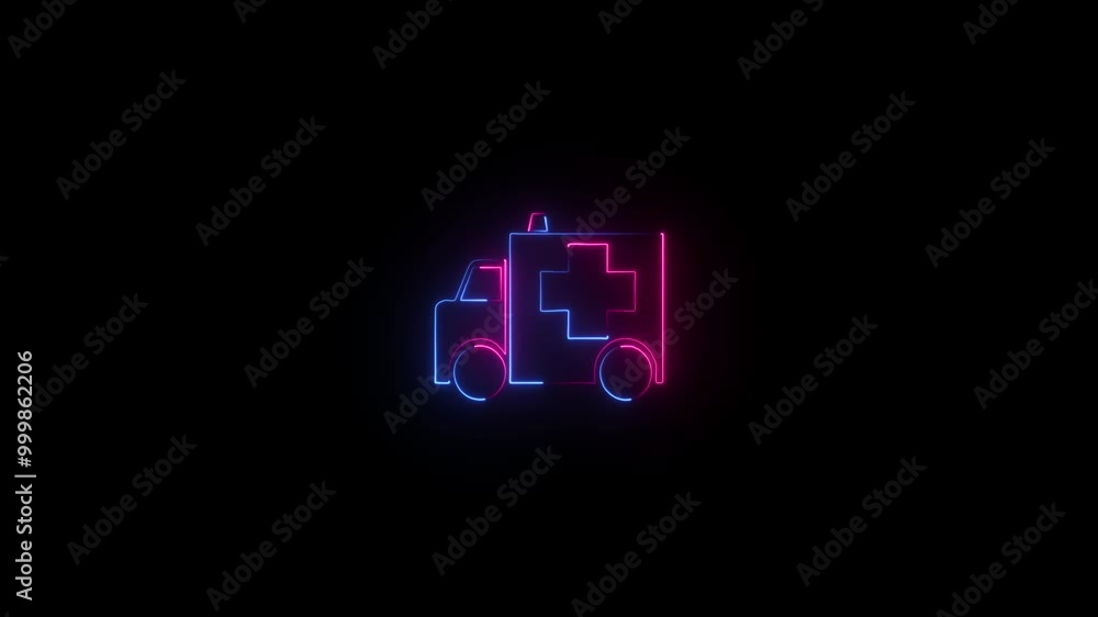 Glowing medical van. ambulance car neon light sign. Glowing neon Ambulance and emergency car icon. Glowing medical van. ambulance car neon light sign. Glowing neon Ambulance and emergency car icon.