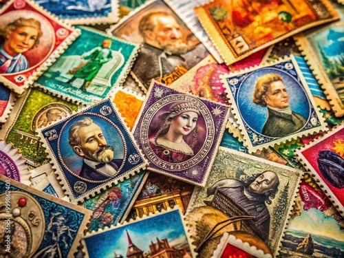 Antique Postage Stamp Collection Featuring Unique Designs and Historical Significance from the Past