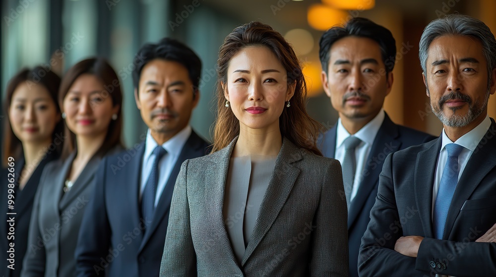a group of business people standing in an office looking at camera a group of business people standing in an office looking at camera