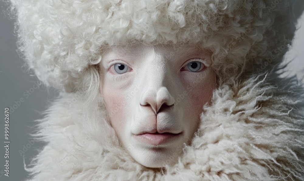 White Face with Fur Hat Portrait, Surreal Concept Art White Face with Fur Hat Portrait, Surreal Concept Art
