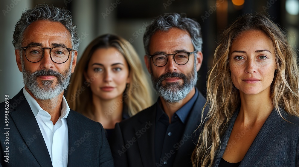 a group of business people standing in an office looking at camera a group of business people standing in an office looking at camera