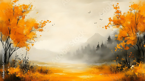 Golden Autumn Trees in a Mi...