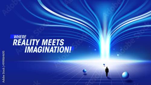 A Radiant Light Rays Background with a Silhouette of a Man Gazing into the Horizon, Opening a New Path-Vector illustration